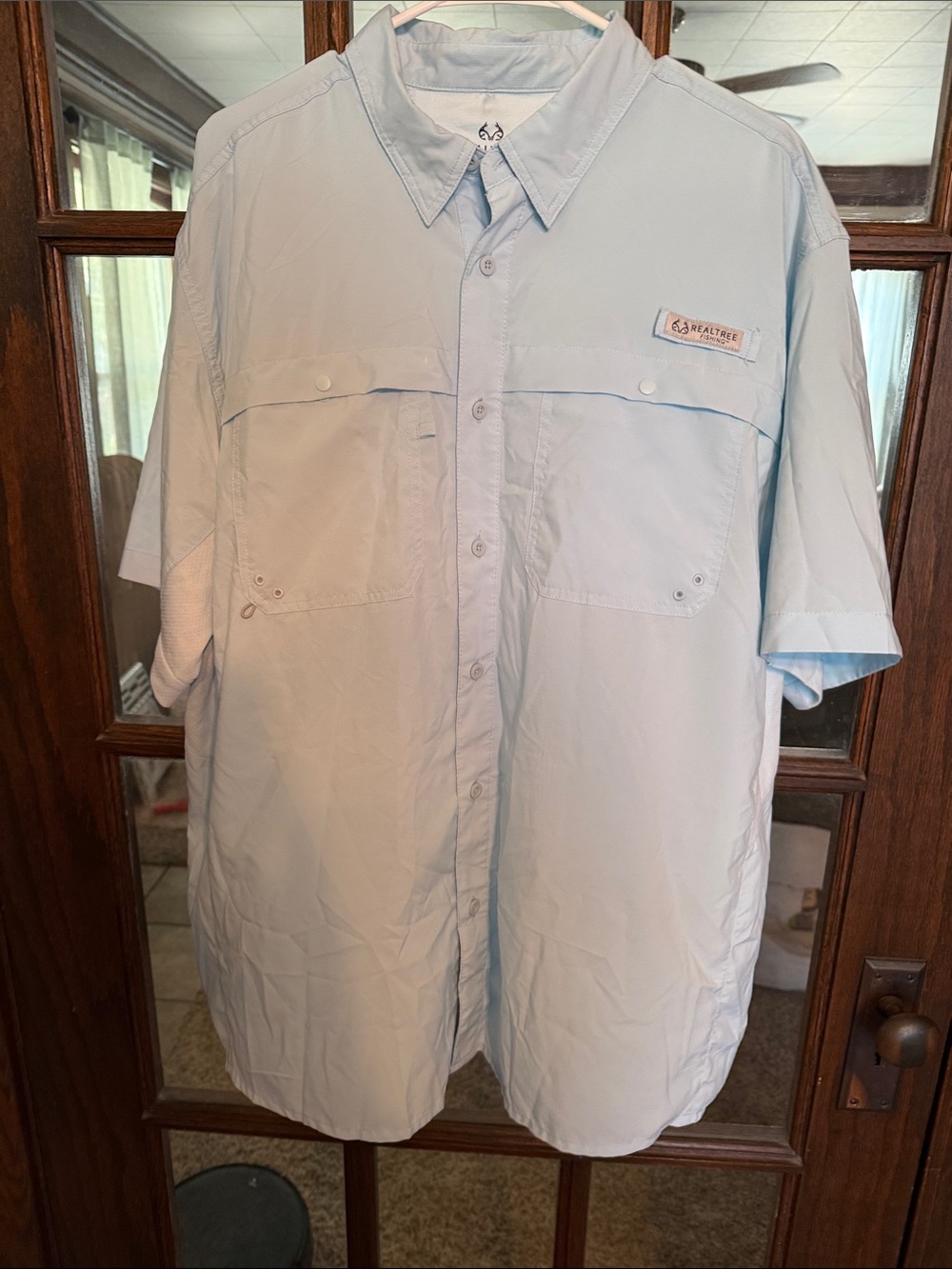 Realtree Fishing Mens XL Light Blue Short Sleeve Ventilated Performance Shirt